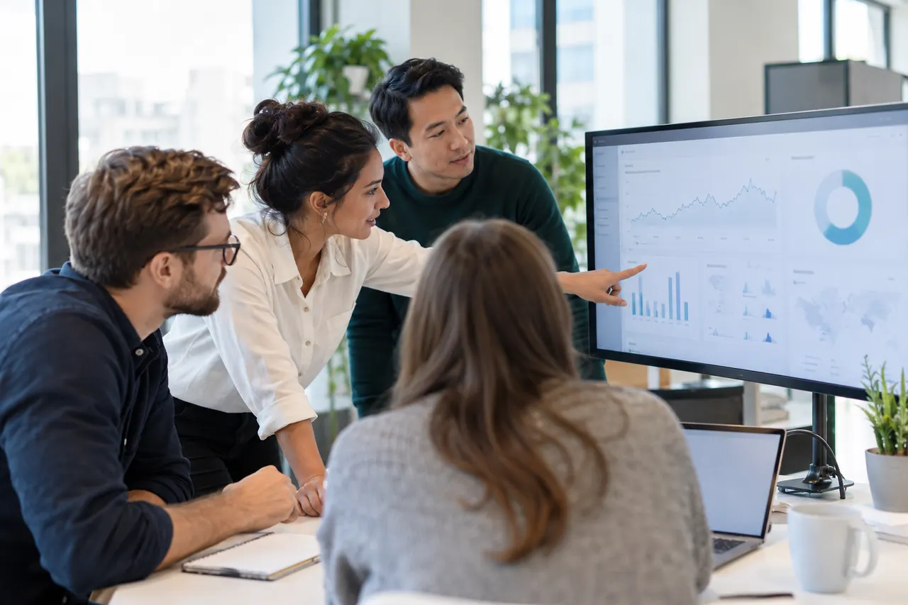 Product team reviewing an email delivery dashboard with inbox placement charts