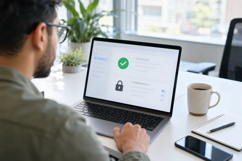 Security engineer configuring SPF, DKIM and DMARC email authentication with a hardware security key